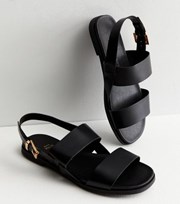 New Look Extra Wide Fit Black Leather-Look Footbed Sandals